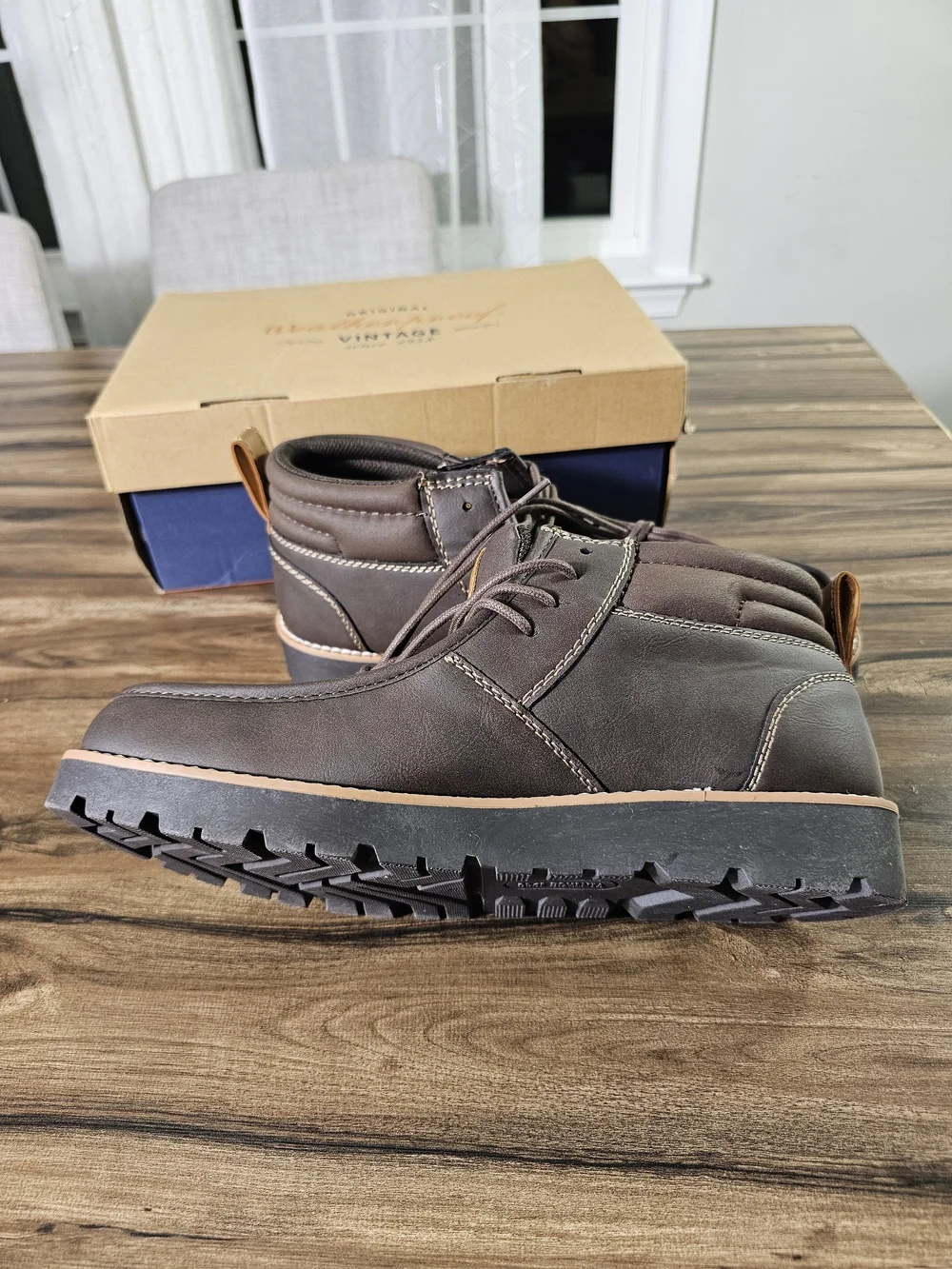 Weatherproof Men’s Dark Brown Leather Chukka Boots with Tan Pull Tabs